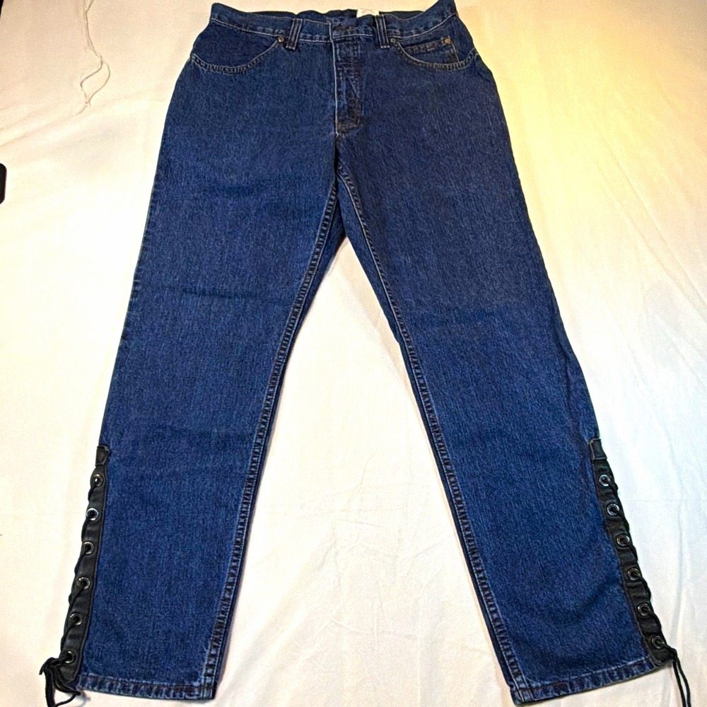 Harley-Davidson Womens Jeans Leather Lace-Up Sides 12R Biker Rockstar Blue